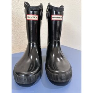 HUNTER Rain Boots Boys Size 11 Youth Black Handles Pull On Euro 28 Girls 12 Play